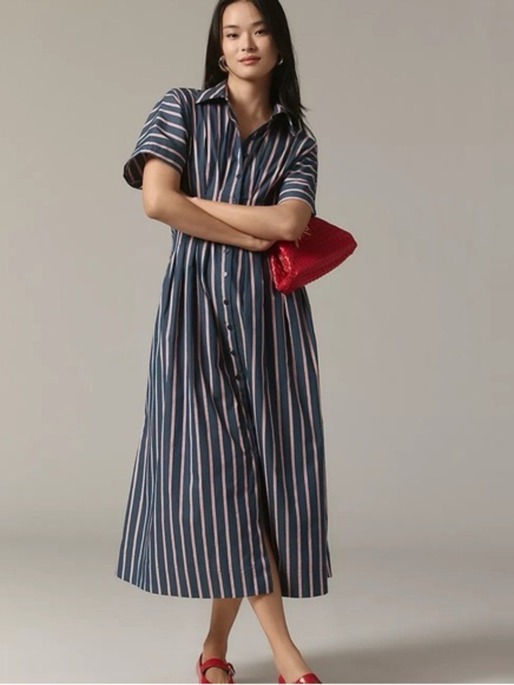 Anthropologie Tobie Shirt Dress in Navy, Red & White Stripe